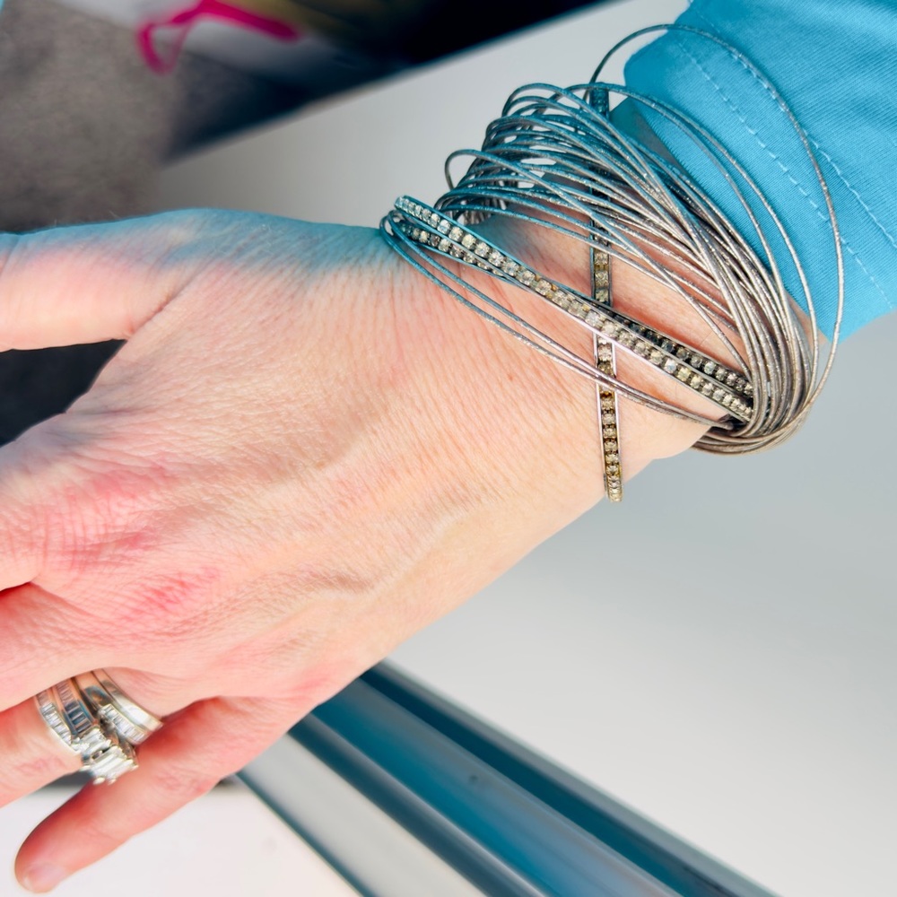 Boho Chic Interlocking Silver & Rhinestone Bracel… - image 8